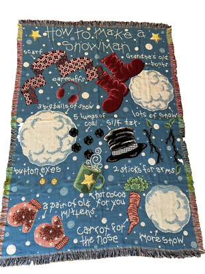 Goodwin Weavers Throw Blanket How to Make a Snowman Directions Winter Cotton USA