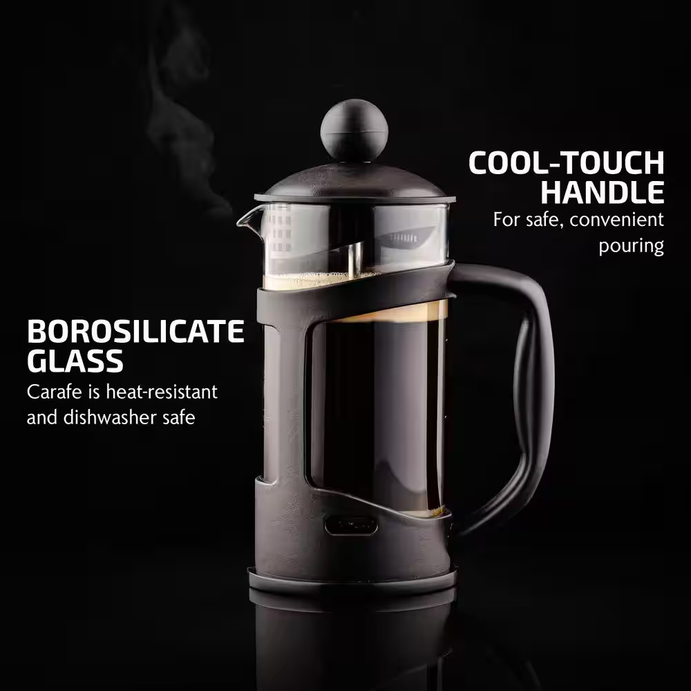 OVENTE 3-Cup Black French Press Cafetire Coffee and Tea Maker with Glass & Scoop