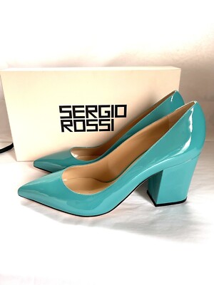 Sergio Rossi Vernice 075mm Soft Turquoise Patent Leather Pointed