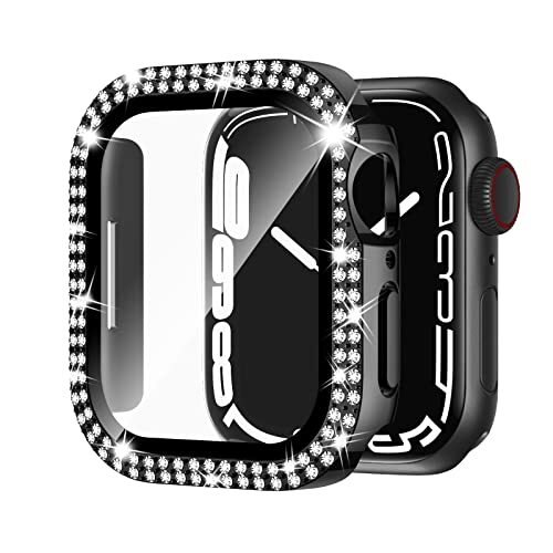 Compatible for Apple Watch Case Series 7/8 with Tempered Glass 41mm Black