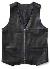 Black New Real Lambskin Handmade Classic Leather Waistcoat Western Vest Coat