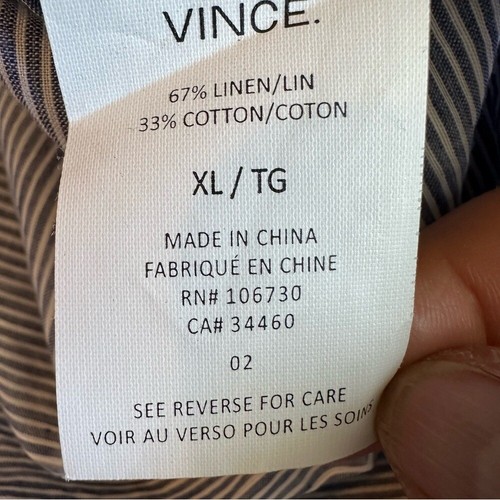 Vince Shirt Men's XL Blue & White Stripe Linen/Cotton Long Sleeve Button Down - Picture 9 of 10
