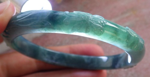 Video Certified Green A JADE Jadeite Butterfly Bangle Bracelet 58mm 683660 AS - Picture 2 of 11
