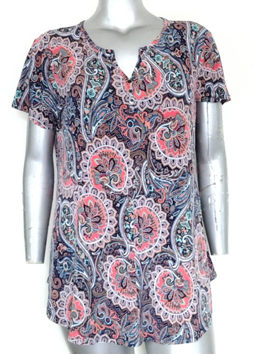 WOMEN'S CATO PULLOVER TOP BLOUSE Size XL Short Sleeve V-Neck decoration Buttons