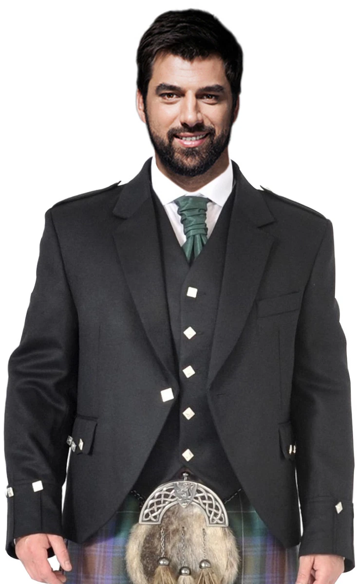 Ex Hire Scottish Black Argyll Kilt Jacket Vest Waistcoat A1 Condition Cleaned