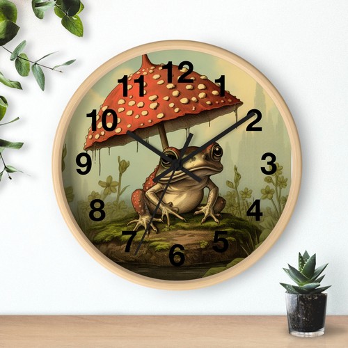 Frosch unter Pilz Wanduhr | Pilzliebhaberuhr | Froschuhr  - Bild 5 von 20