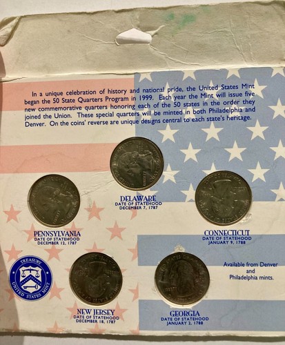 Hallmark American Spirit Collection, 5 Uncirculated 1999-D Statehood Quarters - Picture 4 of 4