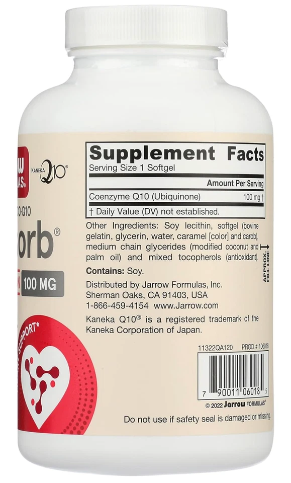 Jarrow Formulas Ubiquinone Q-absorb ULTRA ABSORPTION 100mg  - 120 Softgels 06/26 - Image 2 of 2