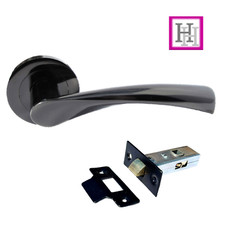 MODERN BLACK NICKEL DOOR HANDLES + Tub Latch Interior Latch Twist Lever On Rose