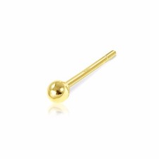 14K Solid Yellow Gold Ball Nose Stud Ring Straight 20g 1-2mm -Round Body Jewelry