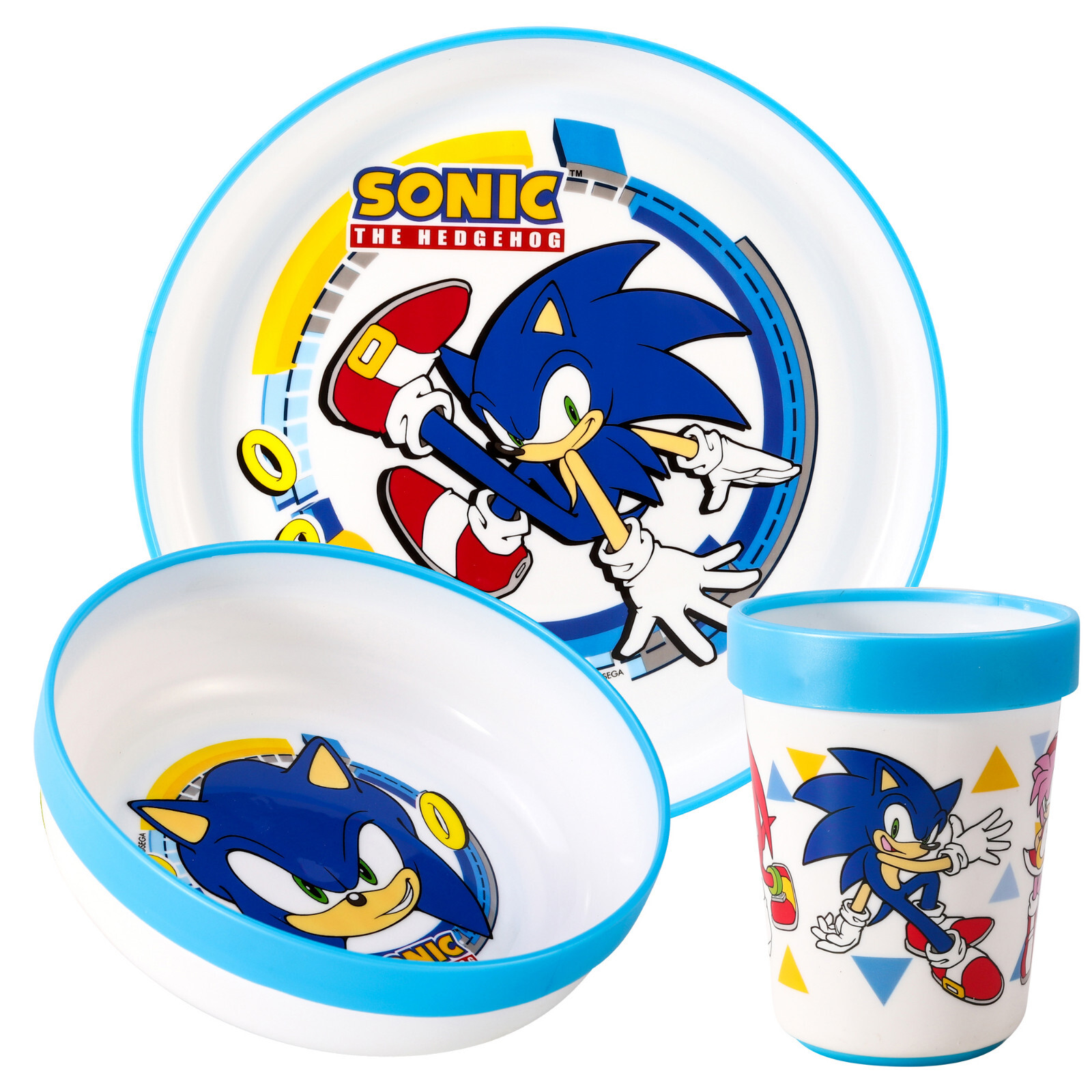 Sonic the Hedgehog 3pcs Bicolor Kids Dinner Tableware Set Plate, Bowl & Tumbler