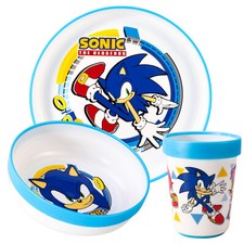 Sonic the Hedgehog 3pcs Bicolor Kids Dinner Tableware Set Plate, Bowl & Tumbler