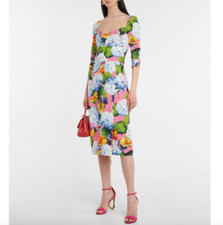 Hydrangea Print Long Sleeve Cady Midi Dress DOLCE&GABBANA NWT