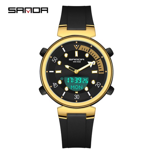 SANDA Luminous Calendar Waterproof Electronic Multifunctional Dual Display Watch - Picture 16 of 26