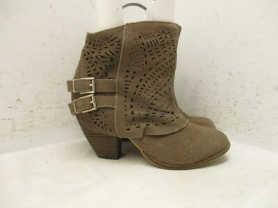 Naughty Monkey Taupe Suede Leather Slip On High Heel Ankle Boots Womens Size 6