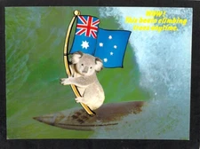 B2968 Australia Humour Koala with Flag Surfing PU1996 postcard