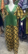 African Print Adire With Satin Tie Dye Abaya Agbada Kaftan Maxi Dress One Size