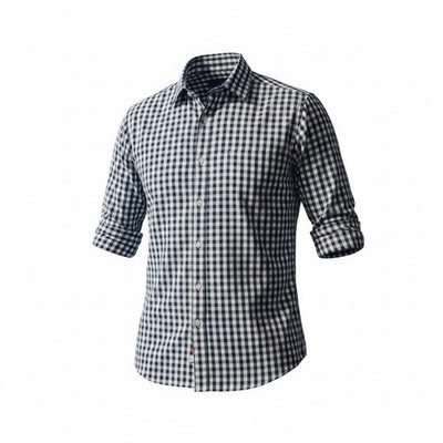 LL Bean Mens Wrinkle-Free Gingham Button Down Shirt Navy White Long Sleeve L L L