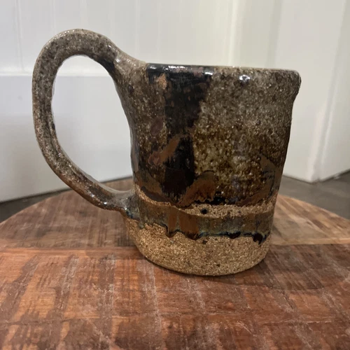 Vintage Studio Pottery Handmade Coffee Mug Brown Glazed Speckled 10 oz