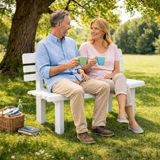 Stabile exclusive Parkbank Kunststoff Gartenbank Sitzbank 110x52x71cm Weiß