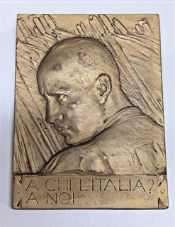 ANTIQUE ITALIAN FASCIST MUSSOLINI BRONZE PROPAGANDA PLAQUE CASTIGLIONI PLAQUE