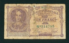 Belgium 1 Franc 1917 Societe Generale de Belgique ** PAPER CURRENCY