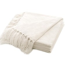 Throw Blanket Soft Cozy Chenille Fringe Tassel Couch Sofa Ivory 60x80 Inch