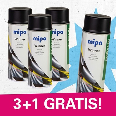 Mipa Winner Acryl-Lack Spraydose schwarz matt 400ml | Bundle Set 3+1 GRATIS