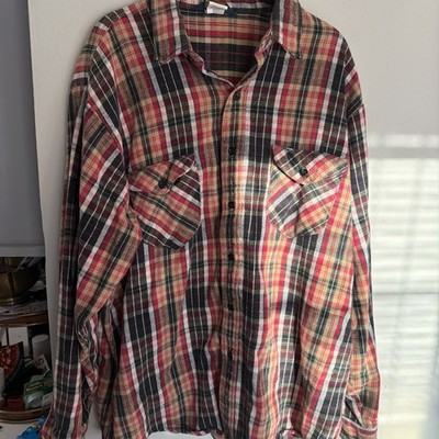 Vintage OshKosh B'gosh Flannel Shirt Men's XLR Red Black Plaid Heavy Cotton