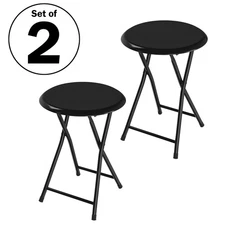 Backless 18-inch Folding Bar with 225lb Capacity Set of 2 Round Stool Set Black