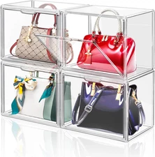 4 Packs Clear Plastic Handbag Storage Organizer for Closet Acrylic Display Case