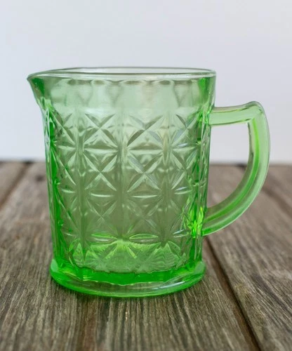 Hazel Atlas Green Uranium Depression Glass Creamer Cup 4" Pitcher