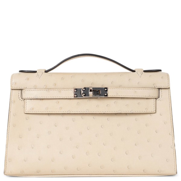 74398 authentische HERMES Parchemin cremefarbene Strauß Kelly Pochette Clutch Tasche PHW