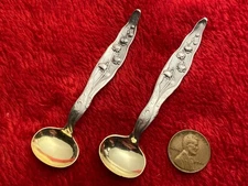 Pair Lily of the Valley Sterling silver Gilt open salt spoon set Master