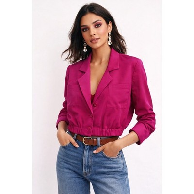 Amanda Uprichard Albany Cropped Bomber Jacket in Magenta  Size S NWT $229