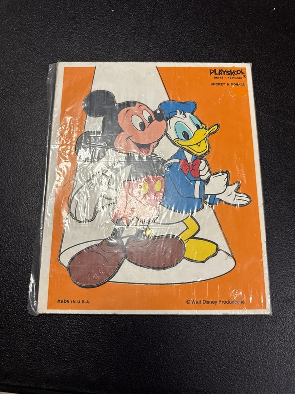 Vintage  PLAYSKOOL Wood Puzzle MICKEY MOUSE & DONALD DUCK  10 Pcs