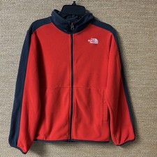 The North Face Lightweight Fleece Jacket Youth M Orange Gray Full Zip Hooded