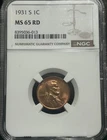 1931-S Lincoln Cent Wheat Penny 1c NGC MS65 RD Red TRUE GEM