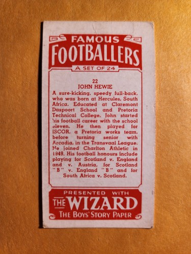 GD 1956 The Wizard John Hewie Soccer Tobacco Trading Card #22 Charlton Athletic - Picture 2 of 3