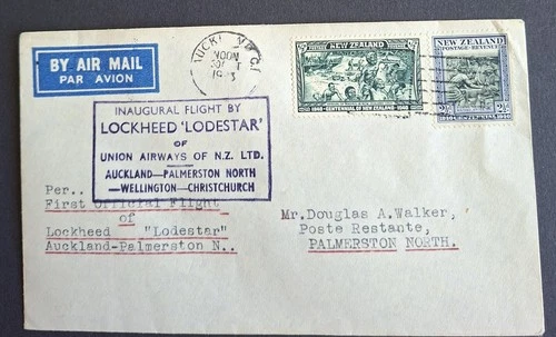 NEW ZEALAND - 1943 - FDC "INAUGURAL FLIGHT BY LOCKHEED :LODESTAR"