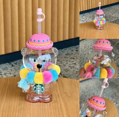 Starbucks   China Summer Alpaca Paradise Cute Bear Glass Straw Drinking Cup-NEW