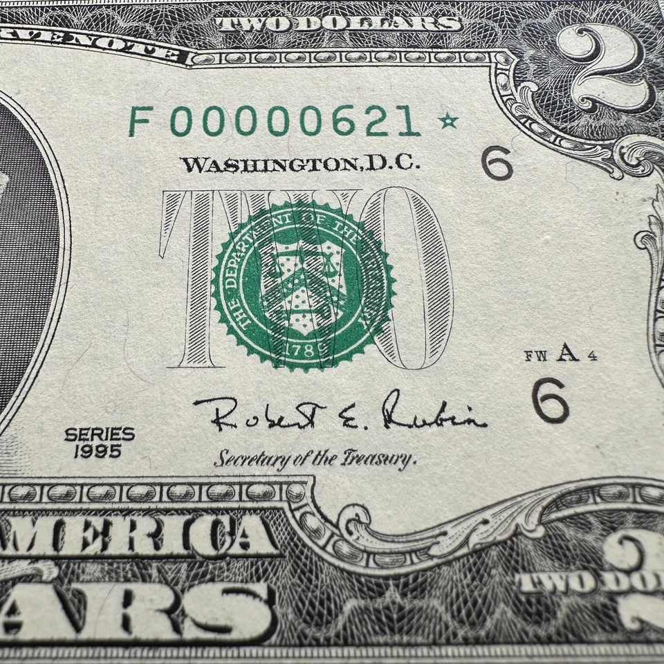 GEM Muy Bajo Elegante Número de Serie 1995 $2 Dos Dólares *STAR* Billete 3 Dígitos - 621* Foto 3 de 4