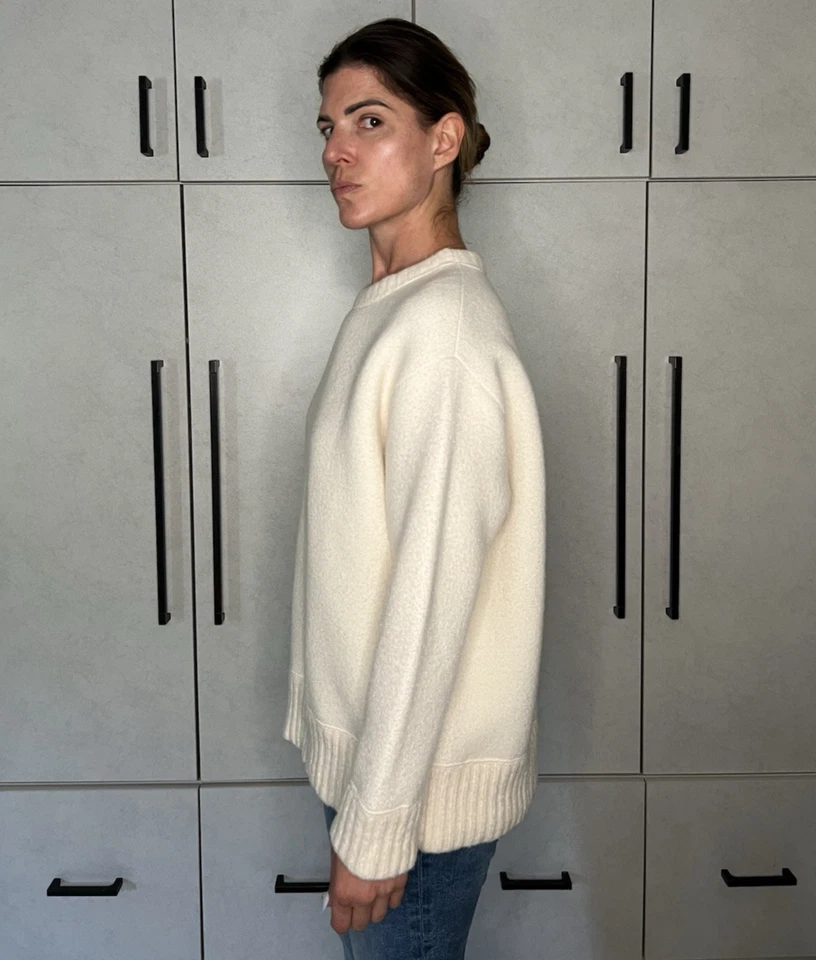 Suéter feminino Marc Jacobs malha creme mistura de lã de caxemira tamanho P tamanho grande Itália - Imagem 3 de 4