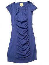 VTG Y2K Pink Rose Blue Rayon Polyester Ruched Front Knit Dress Medium