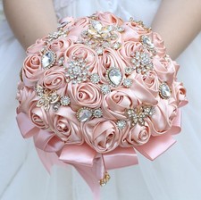 8.7" Peach Pink Bridal Wedding Bouquet Round Bling Brooch Bouquet Throw Toss ...