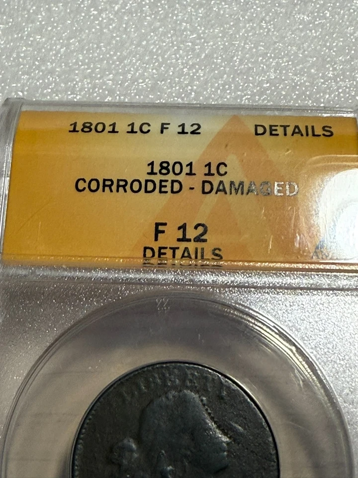 1801 Large Cent - ANACS - Fine 12 ( F 12 ) details - see pictures - Image 2 of 4