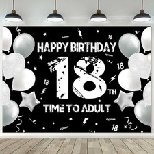 Happy 18th Birthday Backdrop for Boys  Girls - Black White - 7x5ft