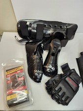 NEW LARGE SHIN GUARDS+ FOOT GEAR MACHO.+ CENTURY GLOVES. +USED BOXING GLOVES 12