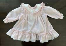 1970s 1980s Polly Flinders Baby Girl Dress 12 M Pink Polka Dot Hand Smocked VTG