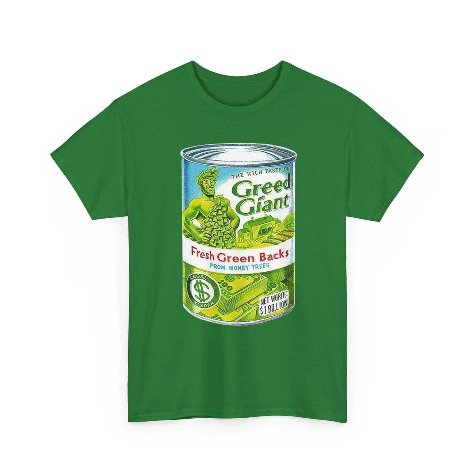 Wacky Packages Greed Giant Greenbacks Printed T-Shirt Funny Green Giant Parody